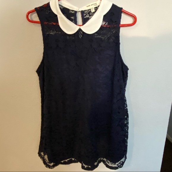 Faith and Joy Navy Blue sleeveless lace womens top size Large - Picture 1 of 6